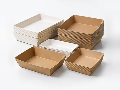White and brown paperboard food trays