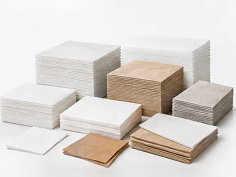 Stacks of white and natural paper napkins